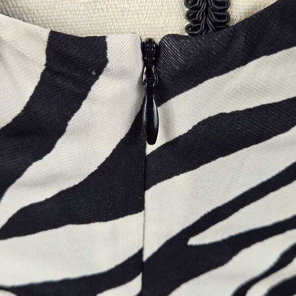 Evan Picone Dress Size 4 Black Cream Abstract Stripe A-Line Dress Faux Wrap Top - Picture 7 of 16